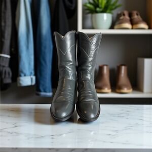 Mens Justin Gray Leather Western Cowboy Boots Style 3025 Size 10.5 B